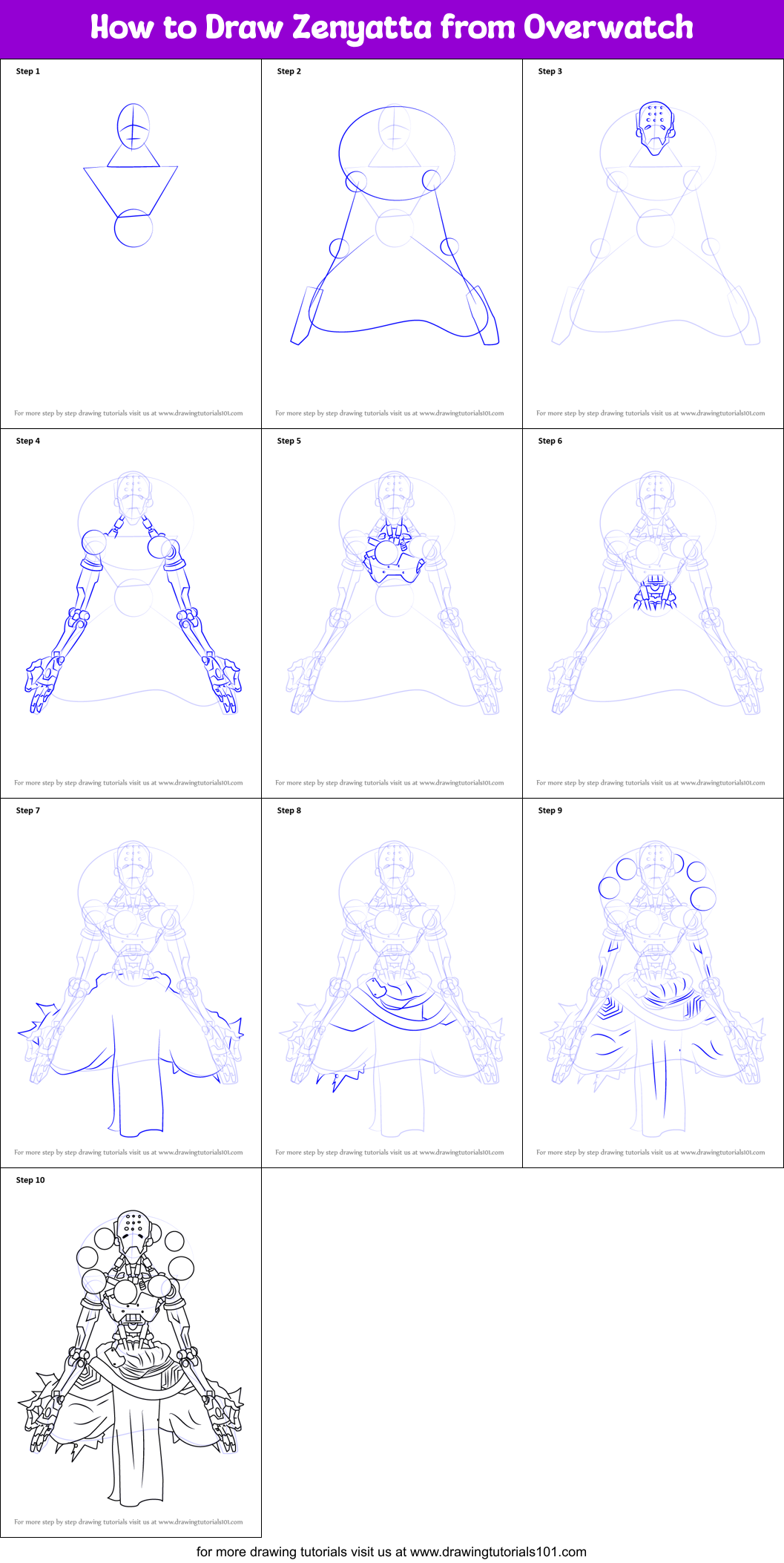 How to Draw Zenyatta from Overwatch printable step by step