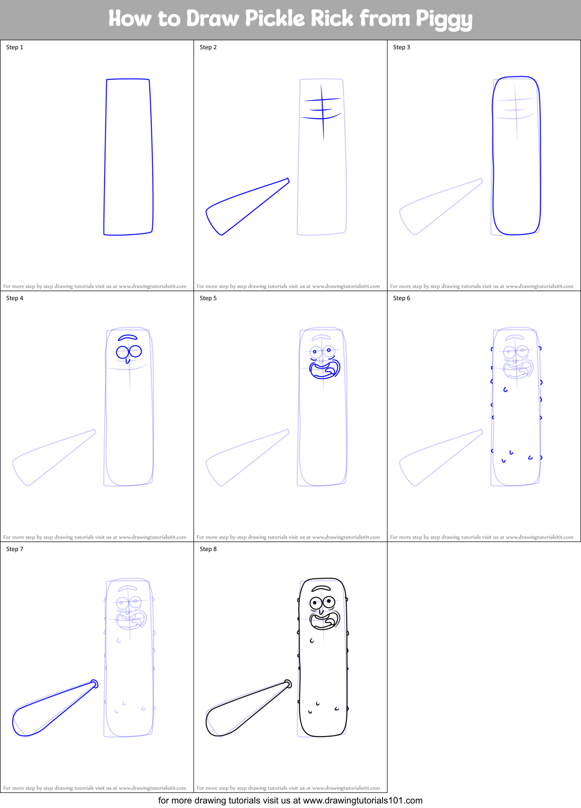 How to Draw Pickle Rick from Piggy printable step by step drawing sheet