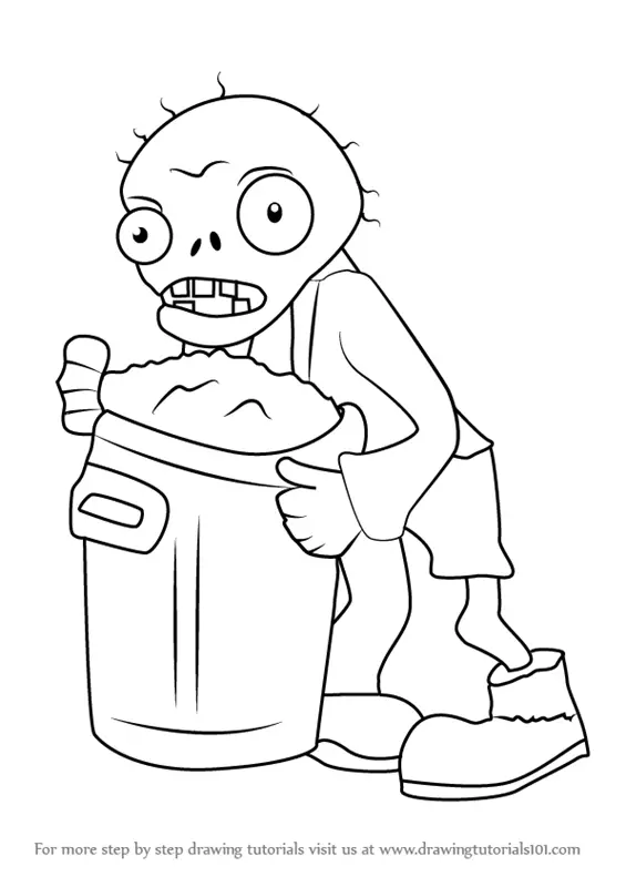 Step by Step How to Draw Trash Can Zombie from Plants vs. Zombies ...