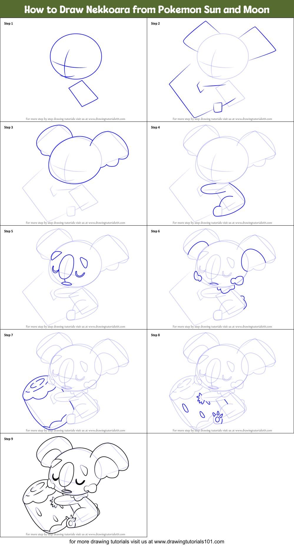 How to Draw Nekkoara from Pokemon Sun and Moon printable step by step ...