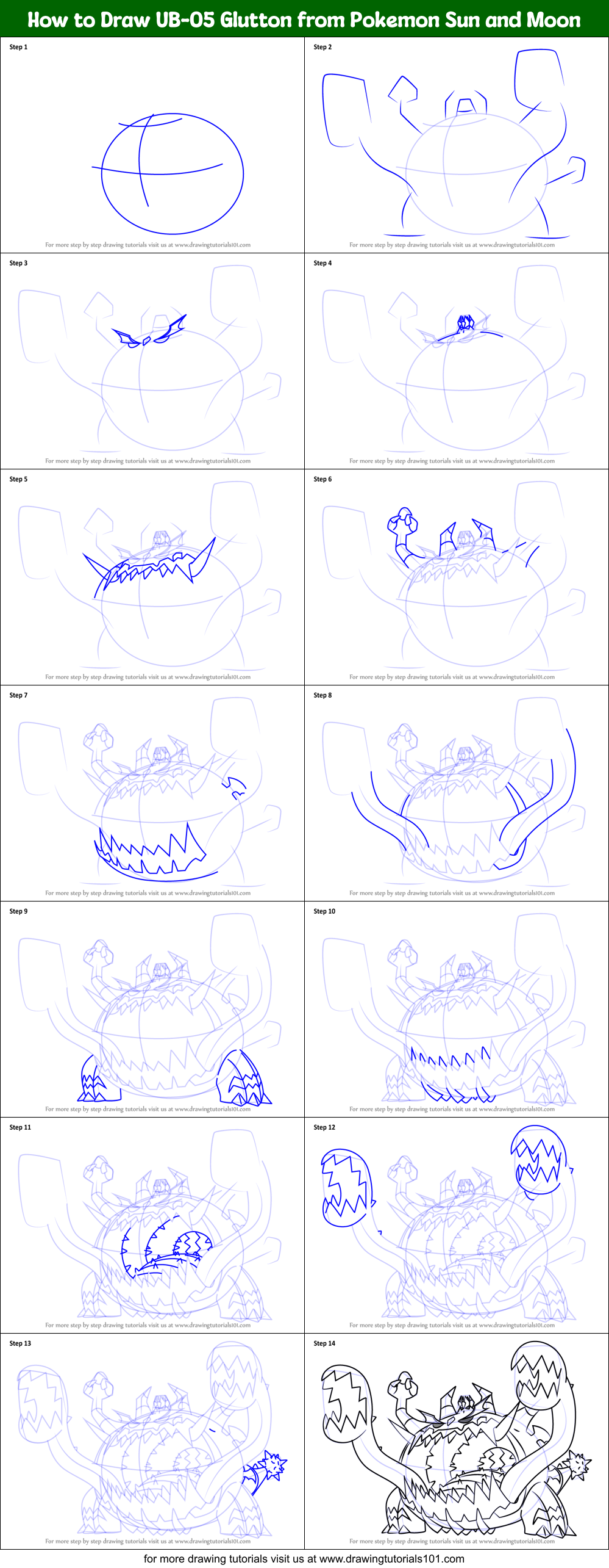 How to Draw UB-05 Glutton from Pokemon Sun and Moon printable step by ...