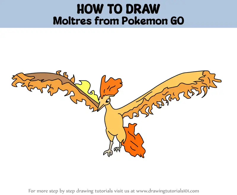 How To Draw Moltres From Pokemon Go Pokemon Go Step By Step