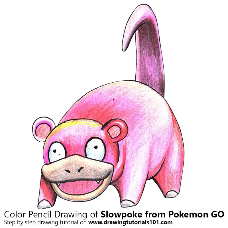 Slowpoke from Pokemon GO Color Pencil Drawing