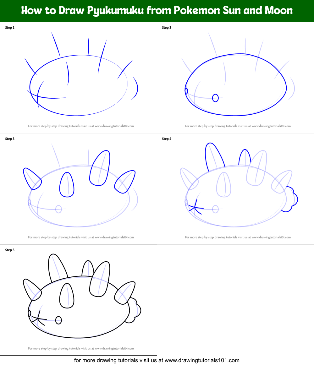 How to Draw Pyukumuku from Pokemon Sun and Moon printable step by step