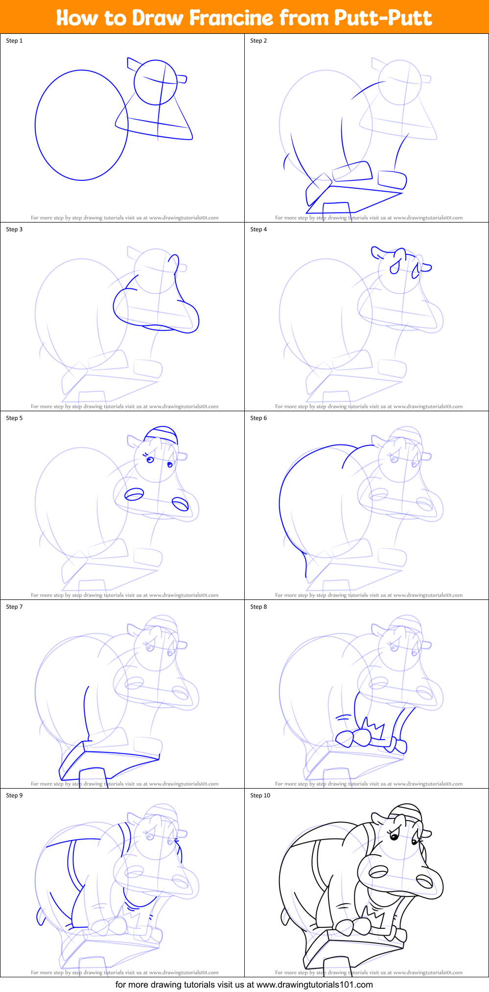 How To Draw Francine From Putt Putt Printable Step By Step Drawing Sheet 