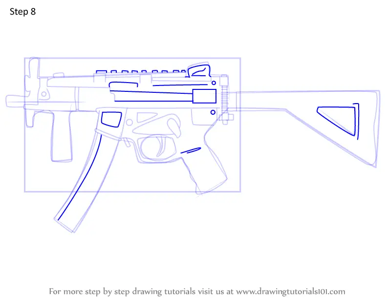 Step by Step How to Draw MP5K SMG from Rainbow Six Siege