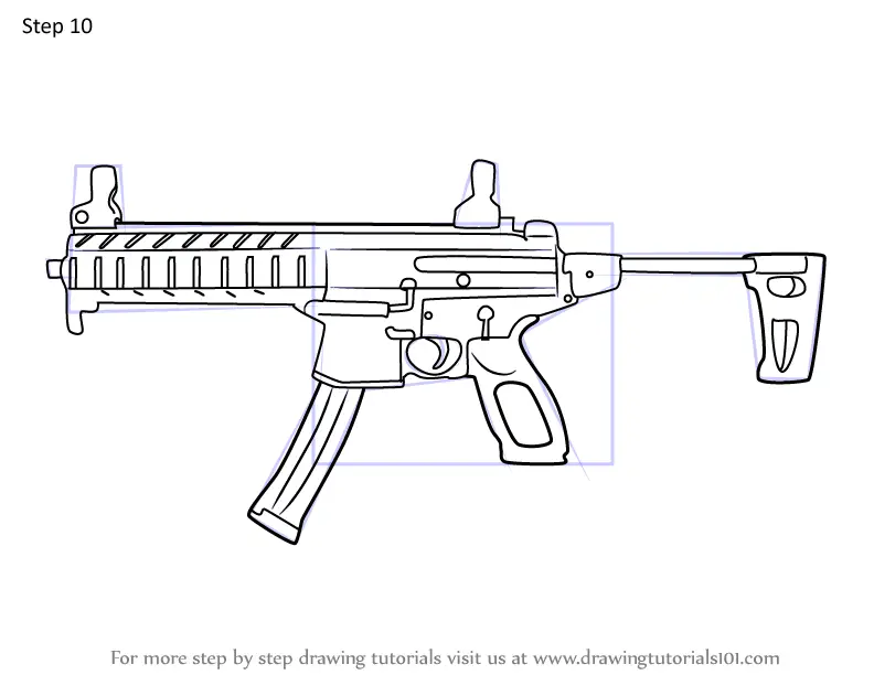 How to Draw MPX SMG from Rainbow Six Siege (Rainbow Six Siege) Step by ...