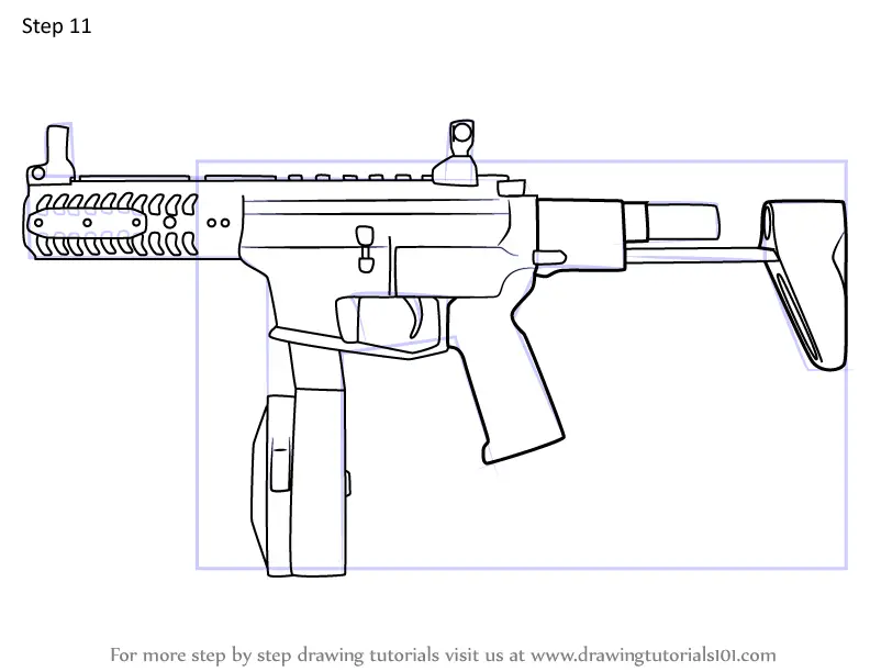 How to Draw PDW9 SMG from Rainbow Six Siege (Rainbow Six Siege) Step by ...