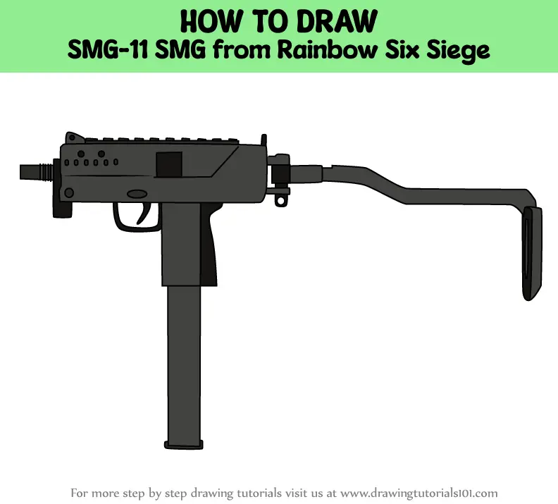 How to Draw SMG-11 SMG from Rainbow Six Siege (Rainbow Six Siege) Step ...