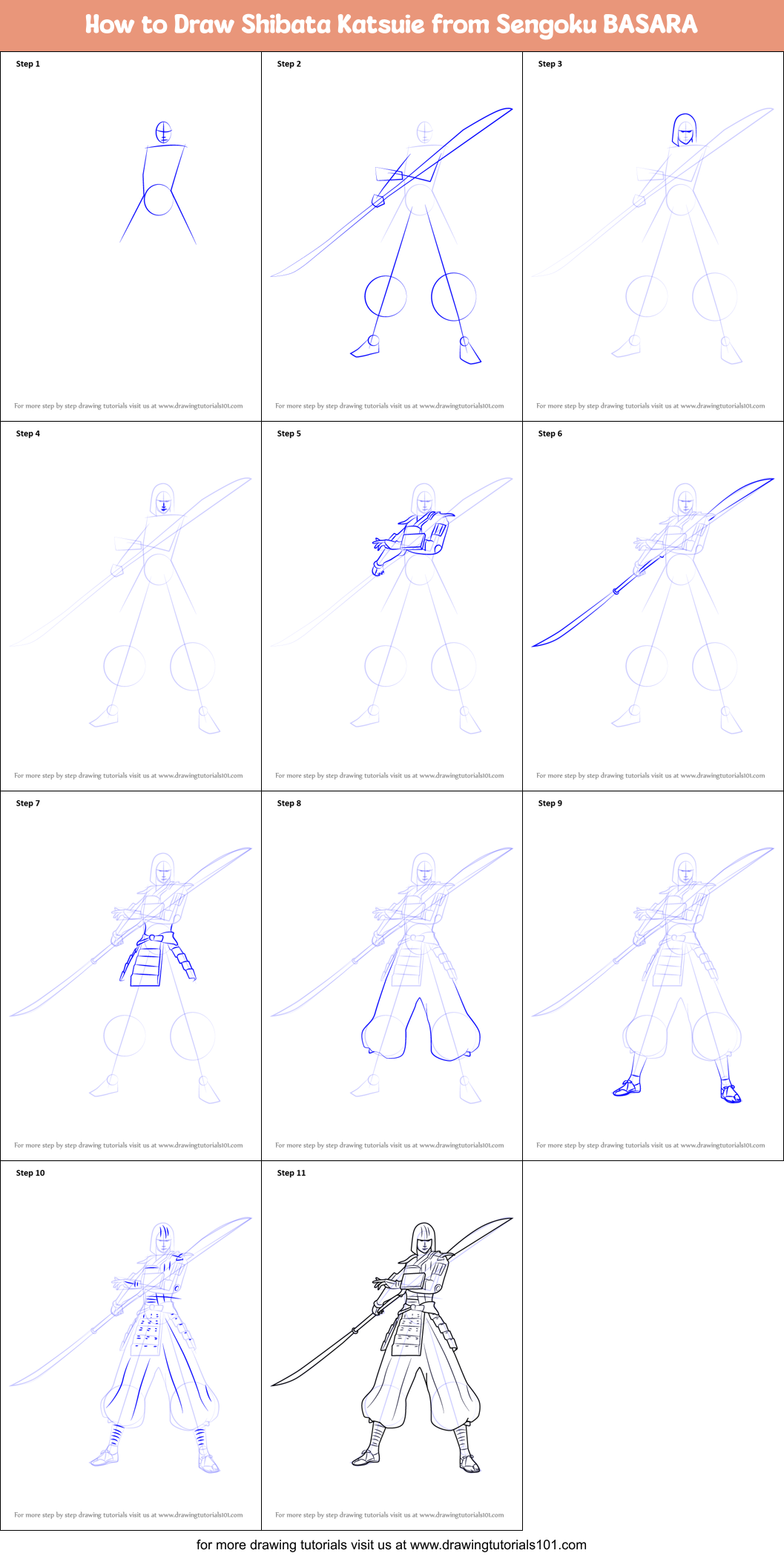 How to Draw Shibata Katsuie from Sengoku BASARA (Sengoku BASARA) Step ...