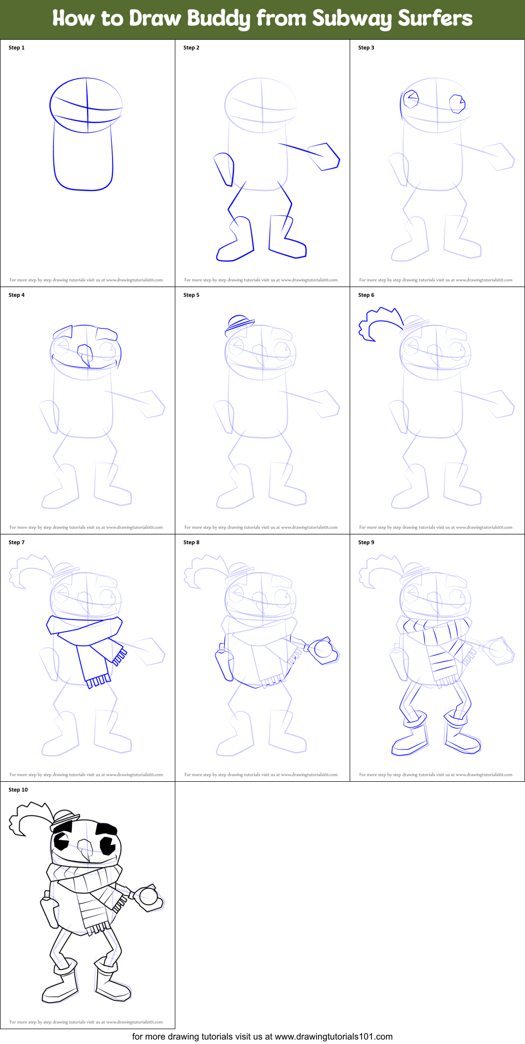 How To Draw Buddy From Subway Surfers Printable Step By Step Drawing 