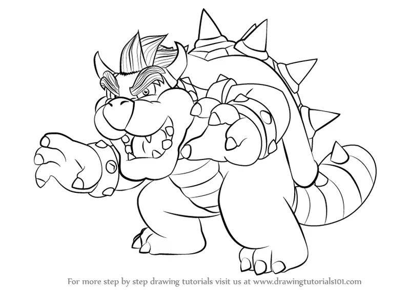 Step by Step How to Draw Bowser from Super Mario : DrawingTutorials101.com