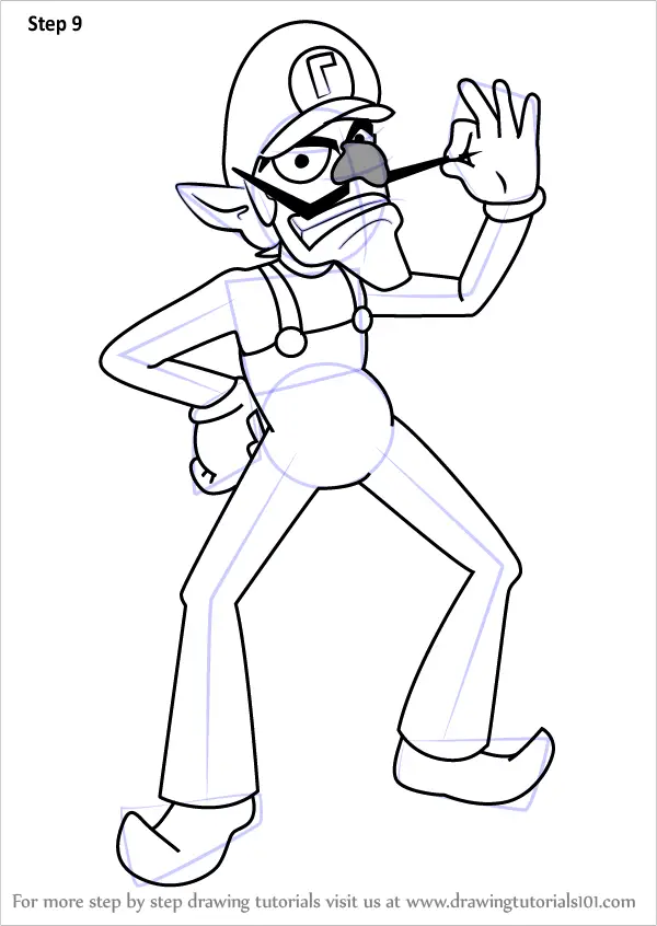 How to Draw Waluigi from Super Mario (Super Mario) Step by Step