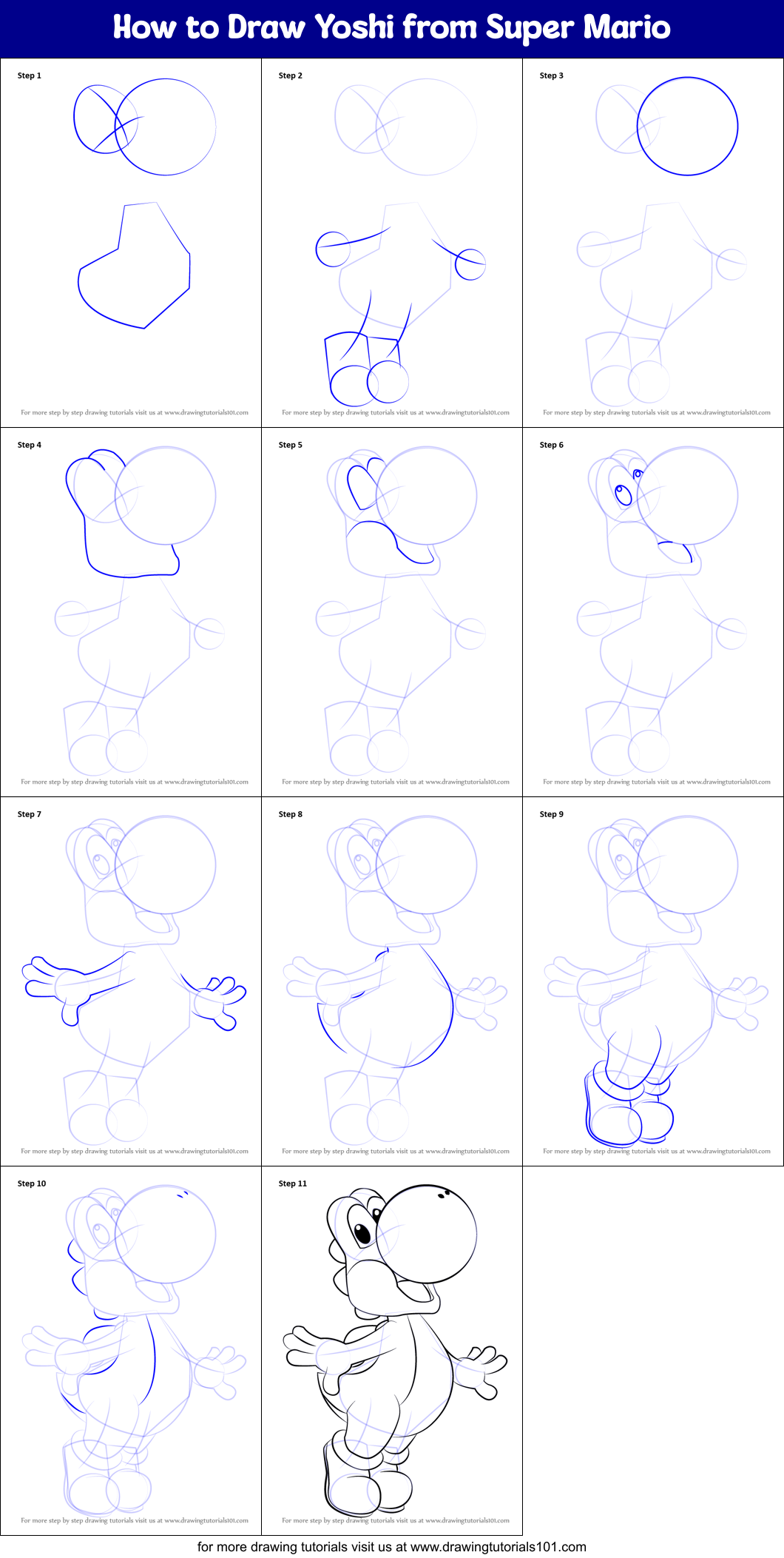 How to Draw Yoshi from Super Mario (Super Mario) Step by Step