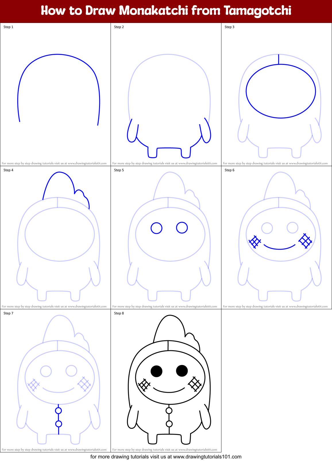 How to Draw Monakatchi from Tamagotchi printable step by step drawing