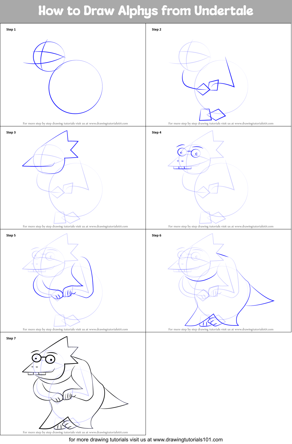 How to Draw Alphys from Undertale printable step by step drawing sheet