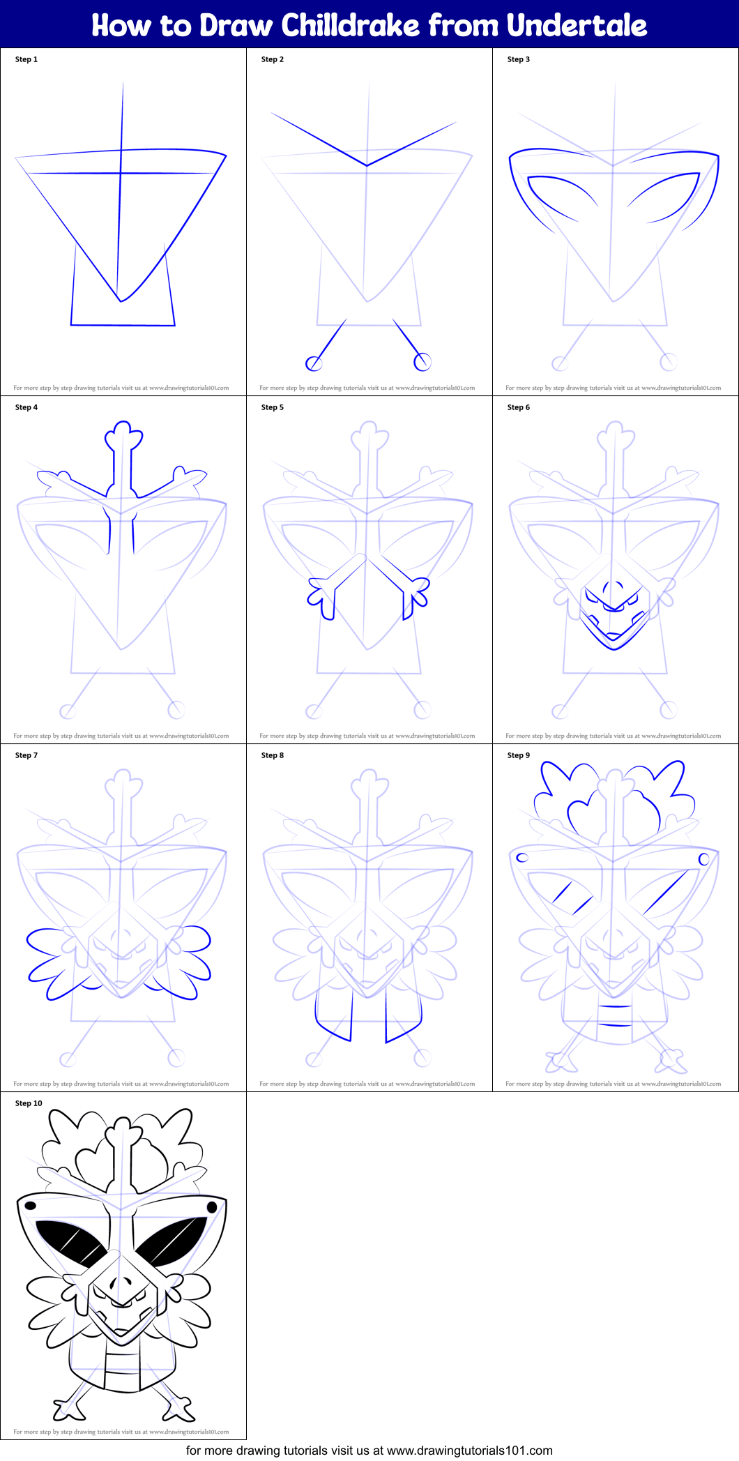 How to Draw Chilldrake from Undertale printable step by step drawing