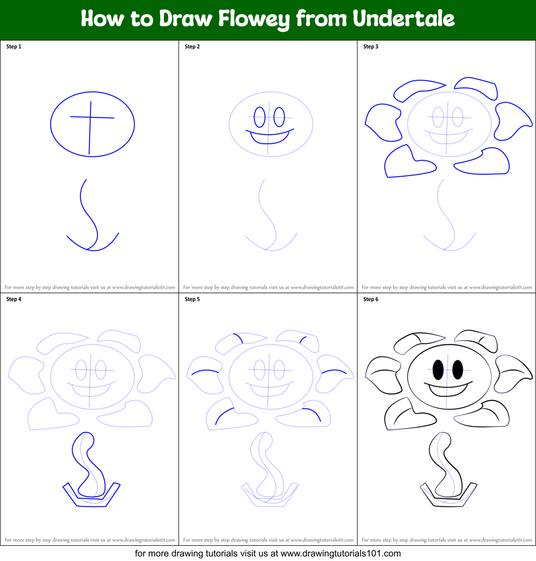 How to Draw Flowey from Undertale printable step by step drawing ...