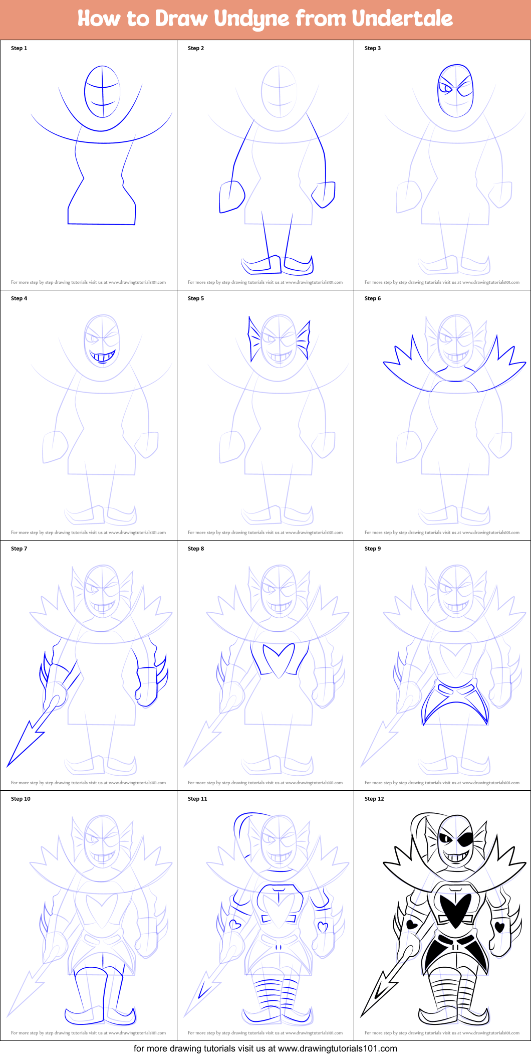 How to Draw Undyne from Undertale printable step by step drawing ...