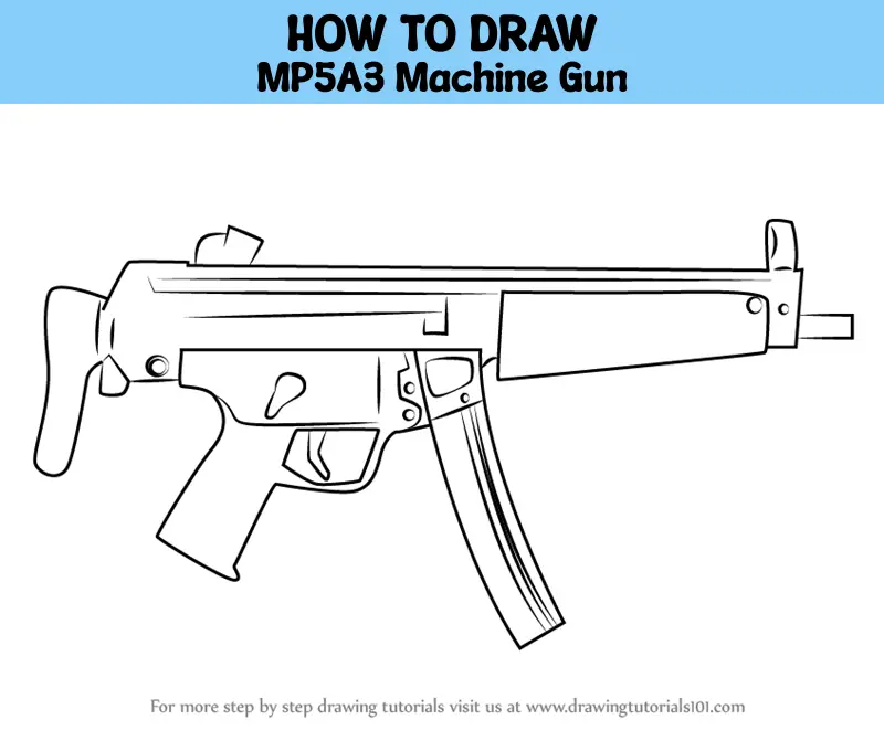 How to Draw MP5A3 Machine Gun (Other Weapons) Step by Step