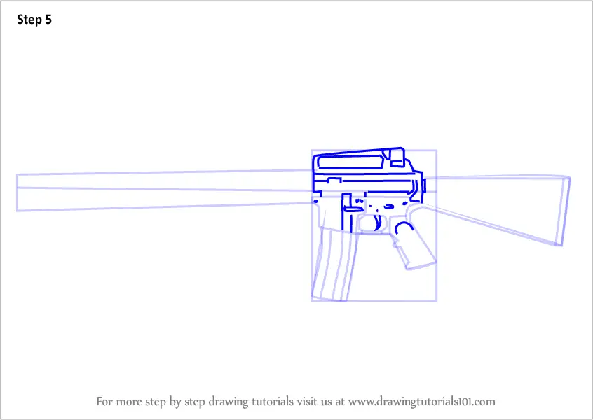 Learn How to Draw a M16 Rifle (Rifles) Step by Step : Drawing Tutorials