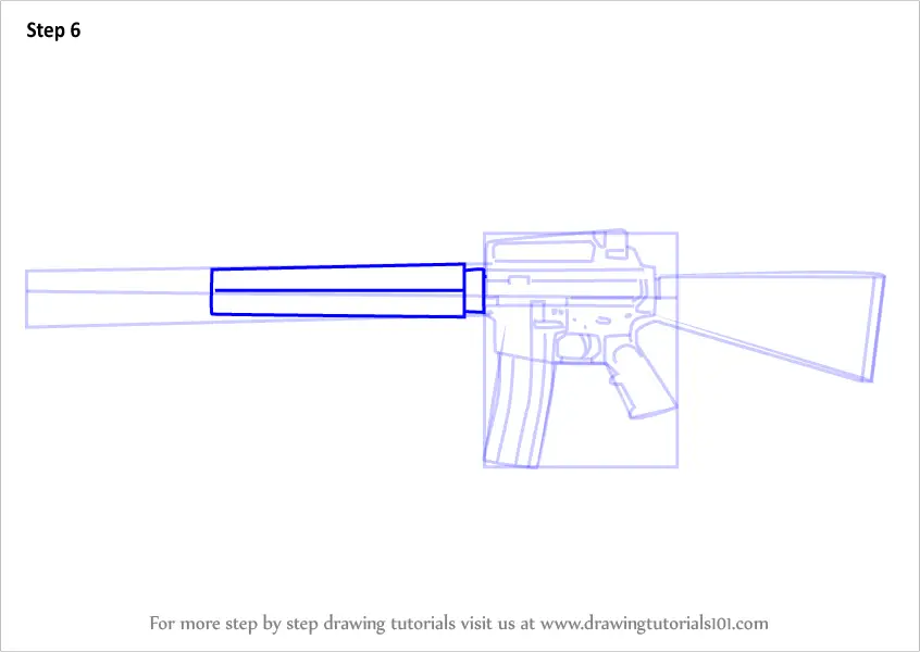 Learn How to Draw a M16 Rifle (Rifles) Step by Step : Drawing Tutorials