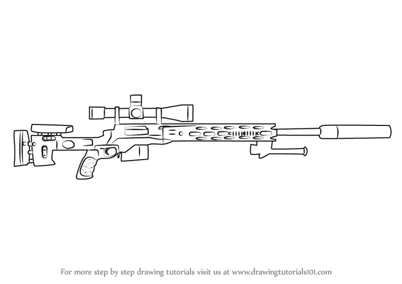 How to Draw a M2010 Enhanced Sniper Rifle (Rifles) Step by Step