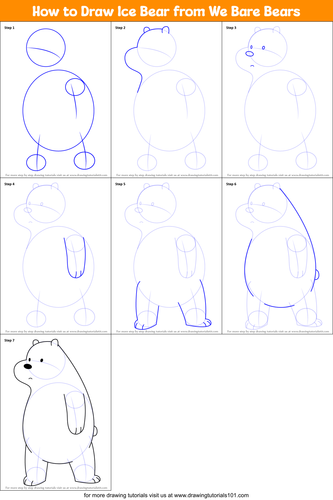 How to Draw Ice Bear from We Bare Bears printable step by 